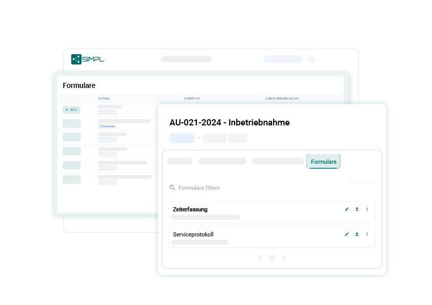 Softwareanwendung SIMPL, mit einem digitalen Formular zum Erstellen eines Berichts zur Inbetriebnahme einer Maschine
