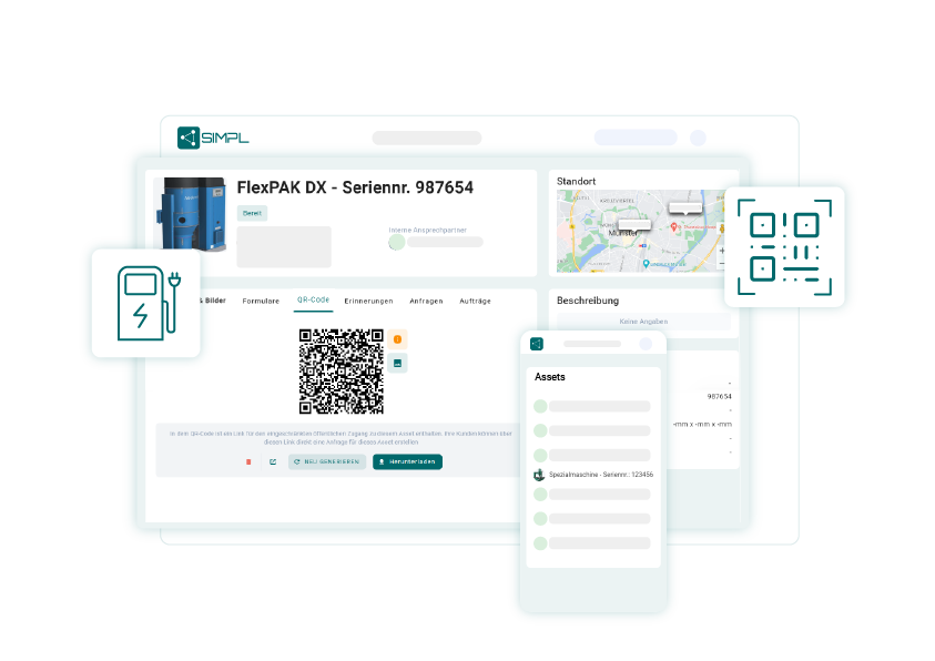 Softwareoberfläche zum Verwalten von Maschinen mit QR-Code